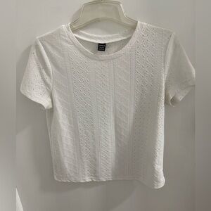 SHEIN White Eyelet Short Sleeve Tee